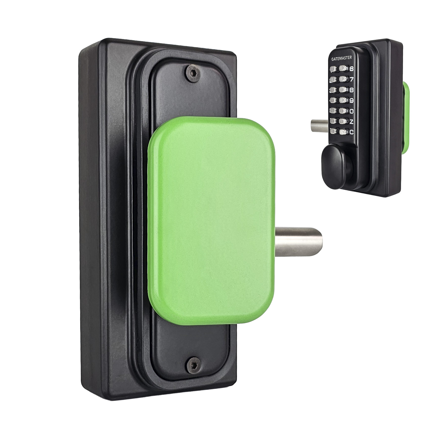 Gatemaster Superlock Code Gate Lock Quick Exit, the green push pad side, with the keypad side inset