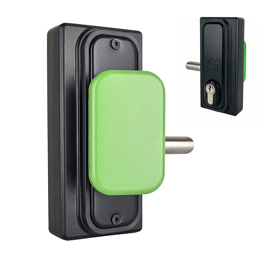 Gatemaster Superlock Quick Exit Key Entry, the green push pad side, with the key side inset
