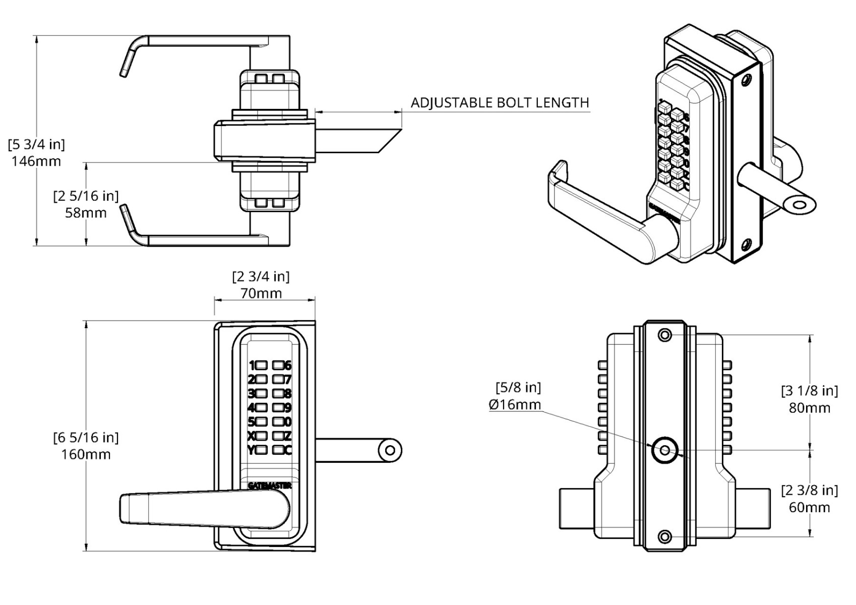 Gatemaster | Superlock 2.0 Code Gate Lock | Lever Handle | Double-Sided Keypad