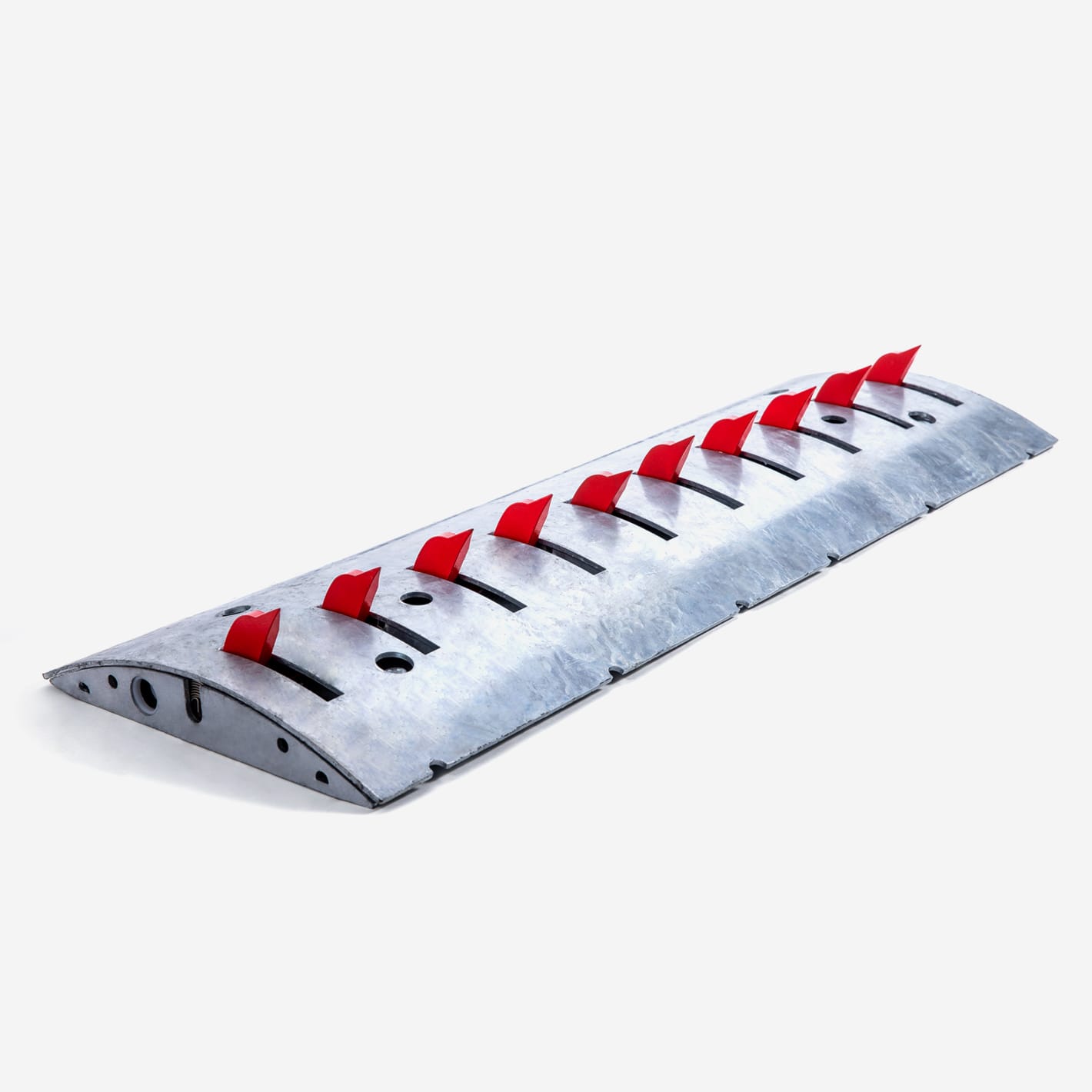 Talon Mechanical surface mount ramp with red spikes rising through the galvanised top.