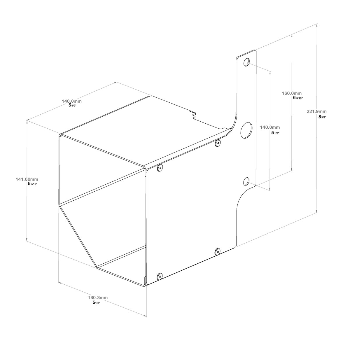 Gatemaster Superlock Delta Handle Security Shroud, dimensioned drawing of the shroud in millimetres and inches