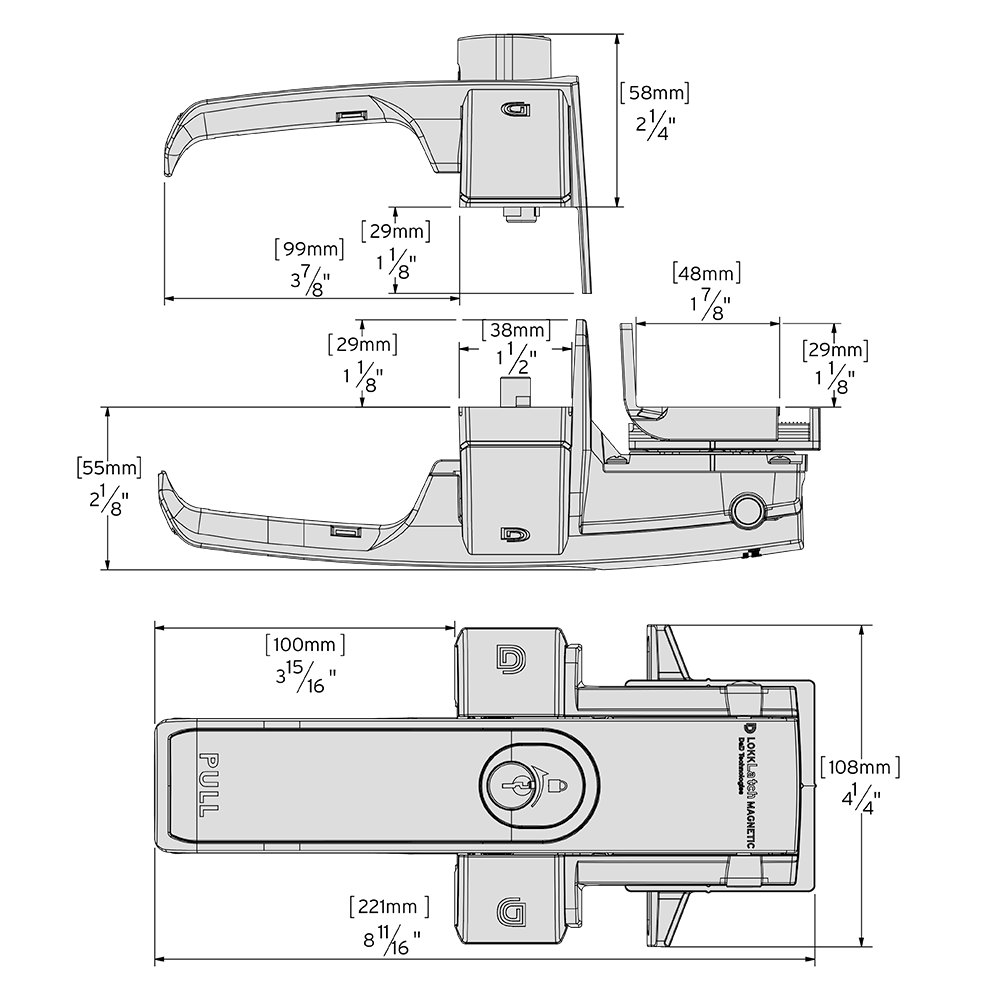 Dimension drawing of the LokkLatch Magnetic LLMKABT