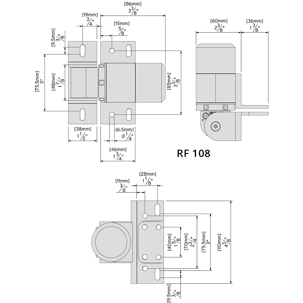 Technical drawing of the SureClose READYFIT 108