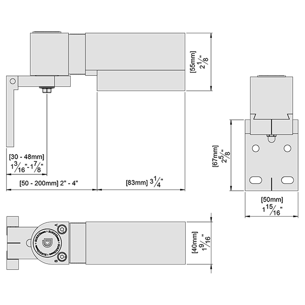 Technical drawing of the SureClose EASY