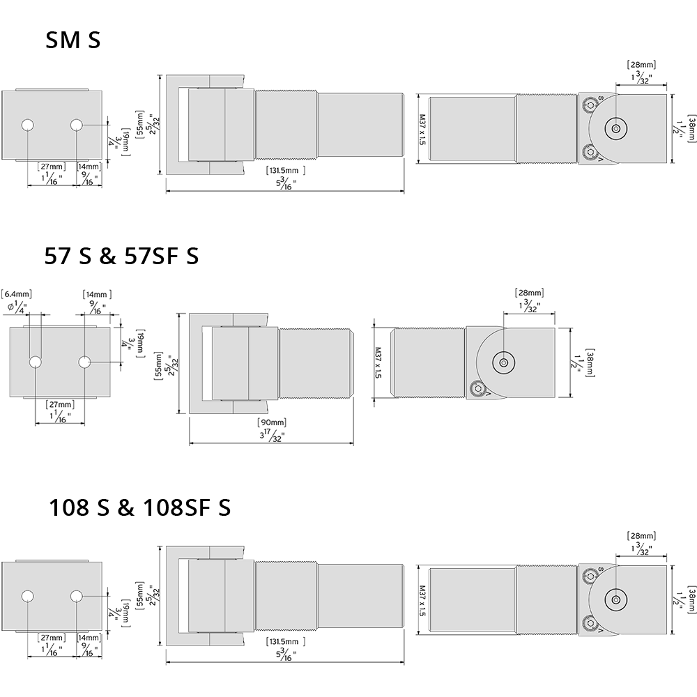 Technical drawing with SureClose Centre Mount specifications
