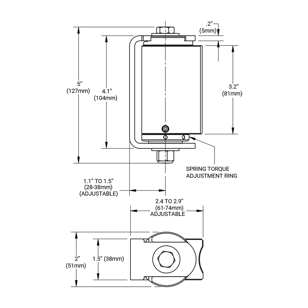 Dimension drawing of the Shut It Self-Closing BadAss hinge