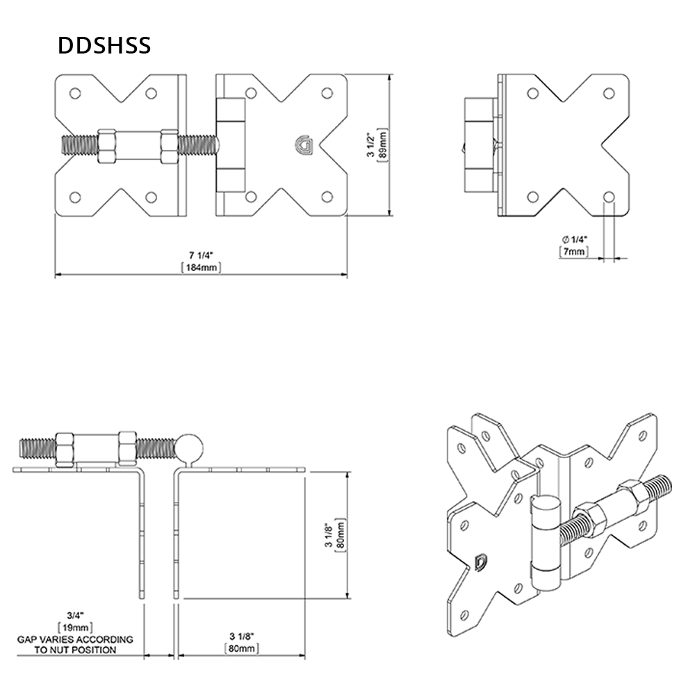Technical drawing of the Regular Plain Pivot Hinge DDSHSS