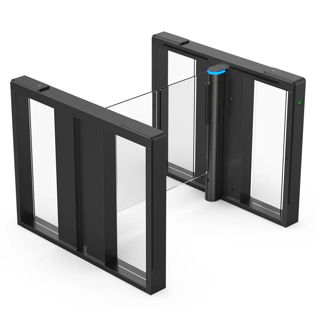 Black Speedgate Perpetual lane with open-frame cabinets and clear wings, studio view.