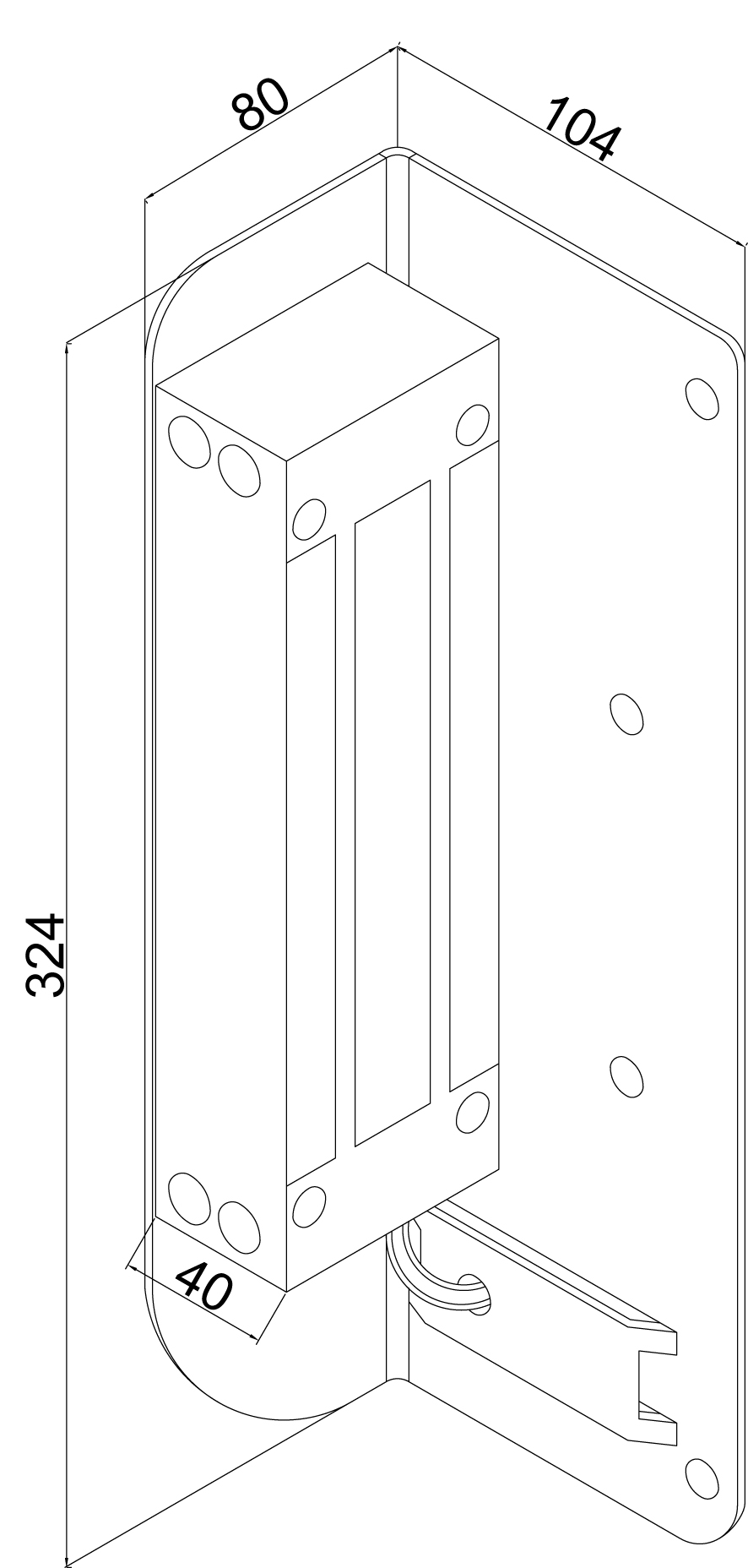 Gatemaster Gate Maglock System Electric Magnetic Lock Kit, dimensioned drawing of the magnet housing in millimetres