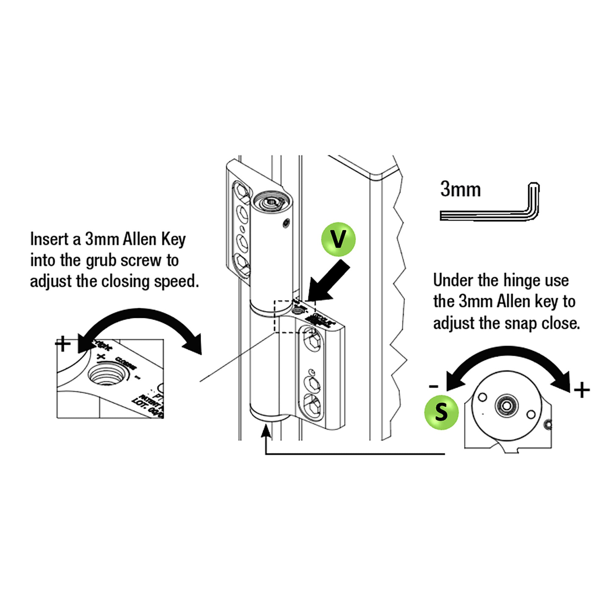 SureClose MK180 closing and latching speed adjustment