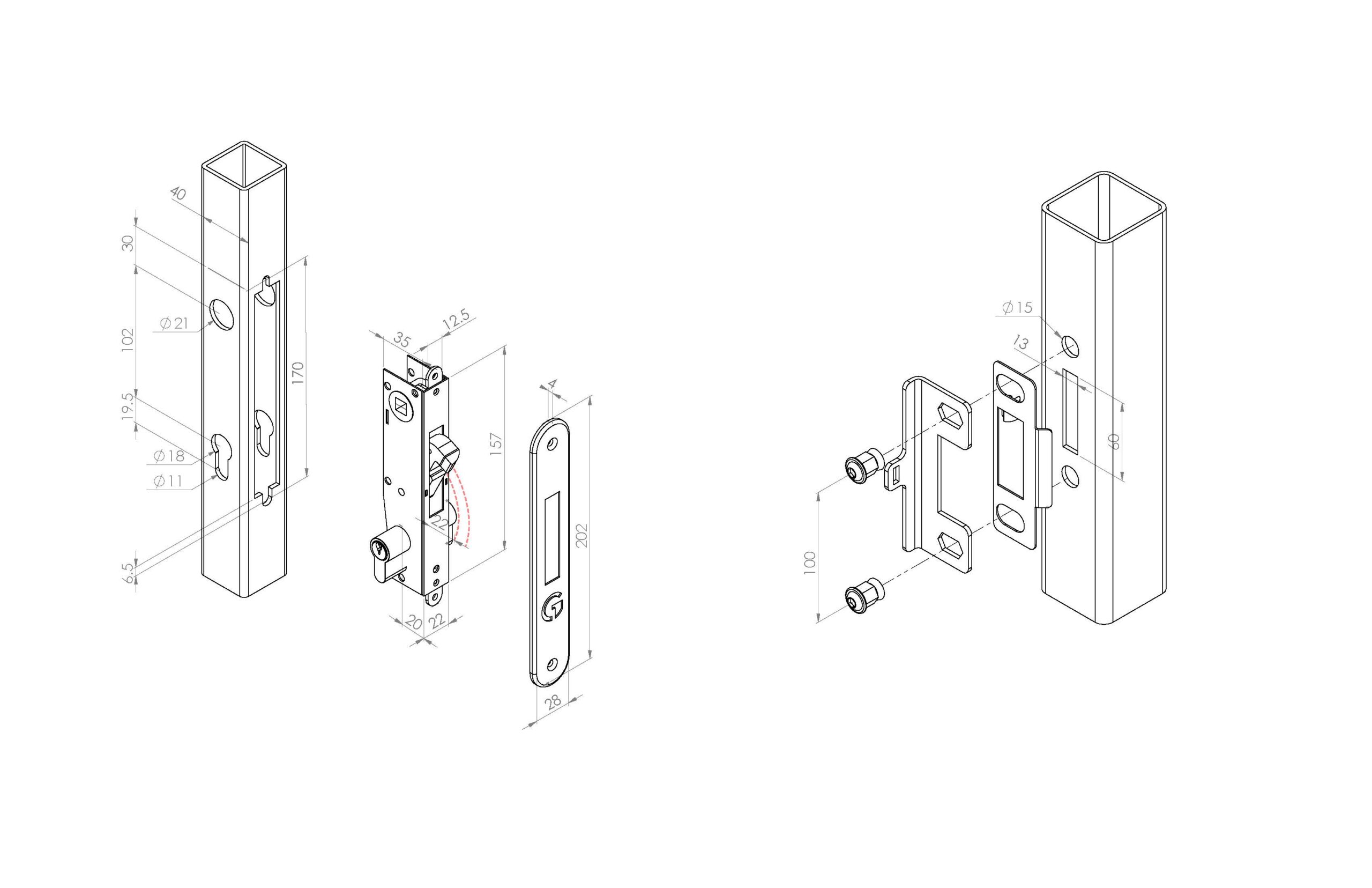 Gatemaster Mortice Hook Lock, dimensions