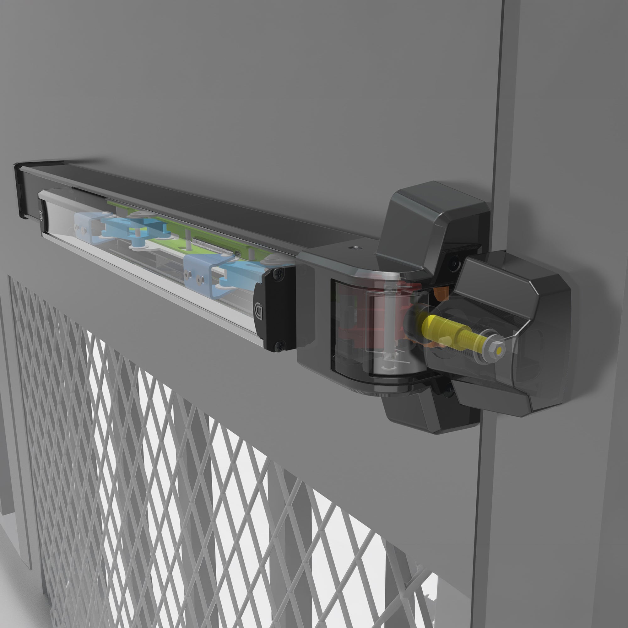 MagnaLatch Panic Bar, see-through view of the mechanism