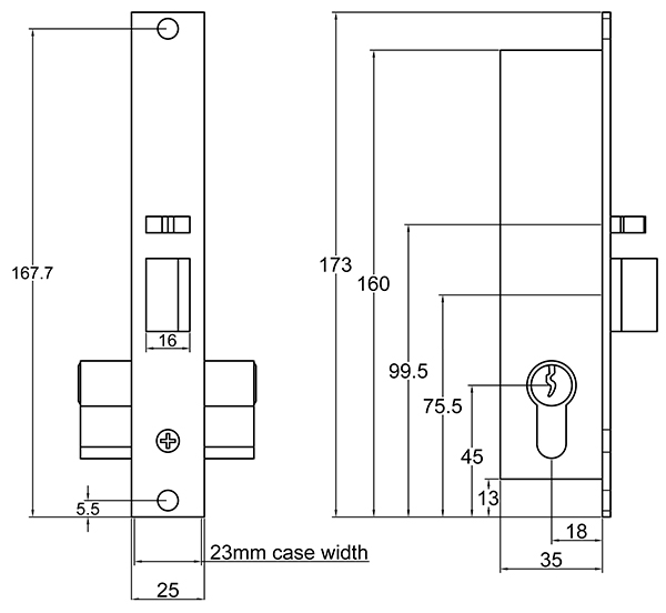 Gatemaster Narrow Autolocking Latch, dim drawing