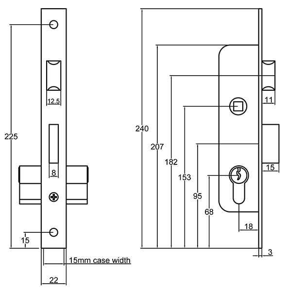 Gatemaster Narrow Latch Deadlock, dim drawing