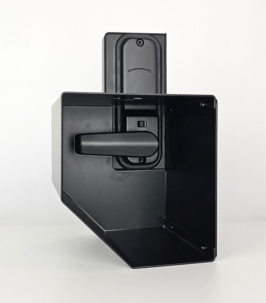Gatemaster Superlock Delta Handle Security Shroud, fitted over a lock with the delta handle showing