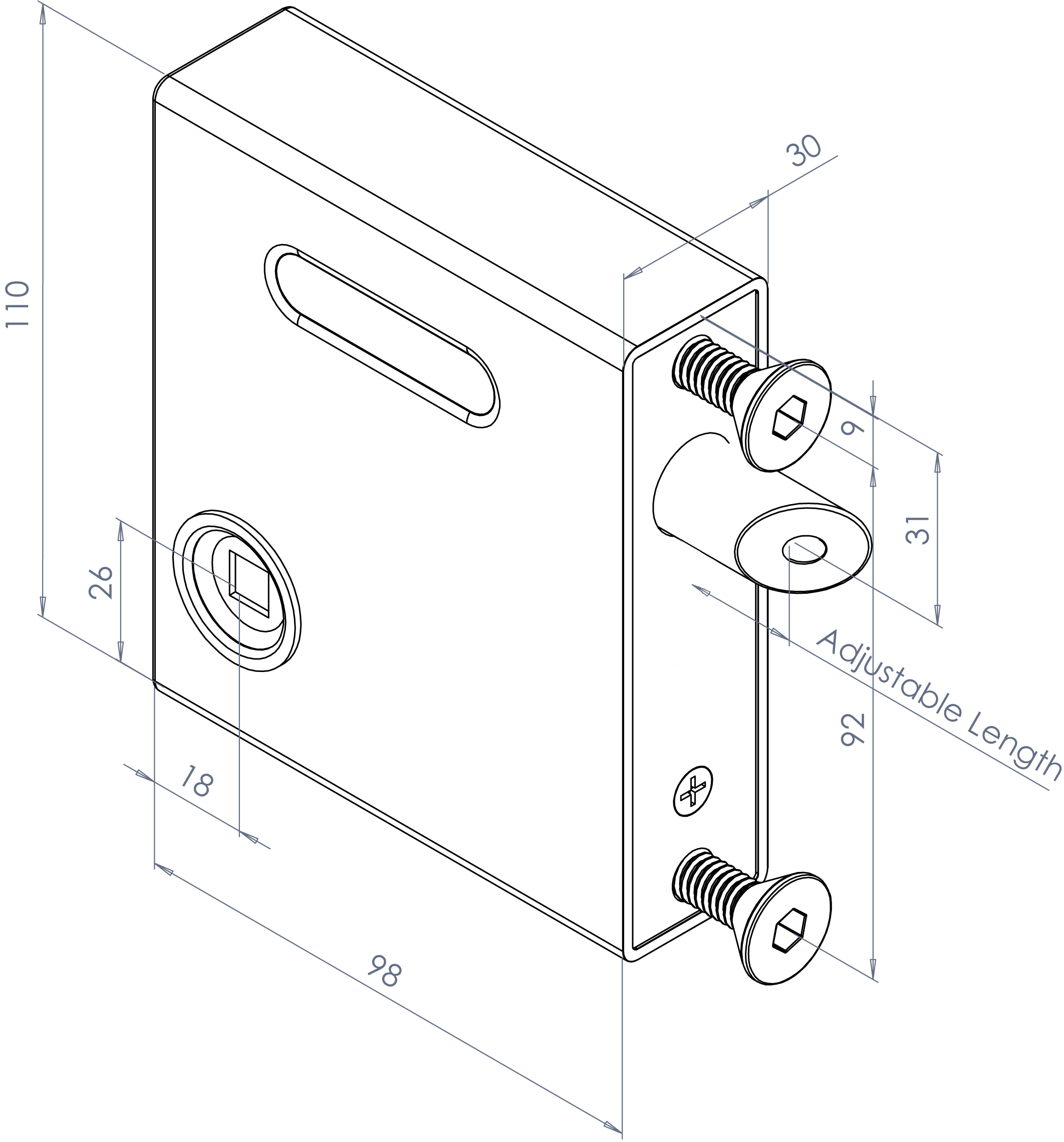 Gatemaster SelectPro Gate Latch Bolt-On, drawing