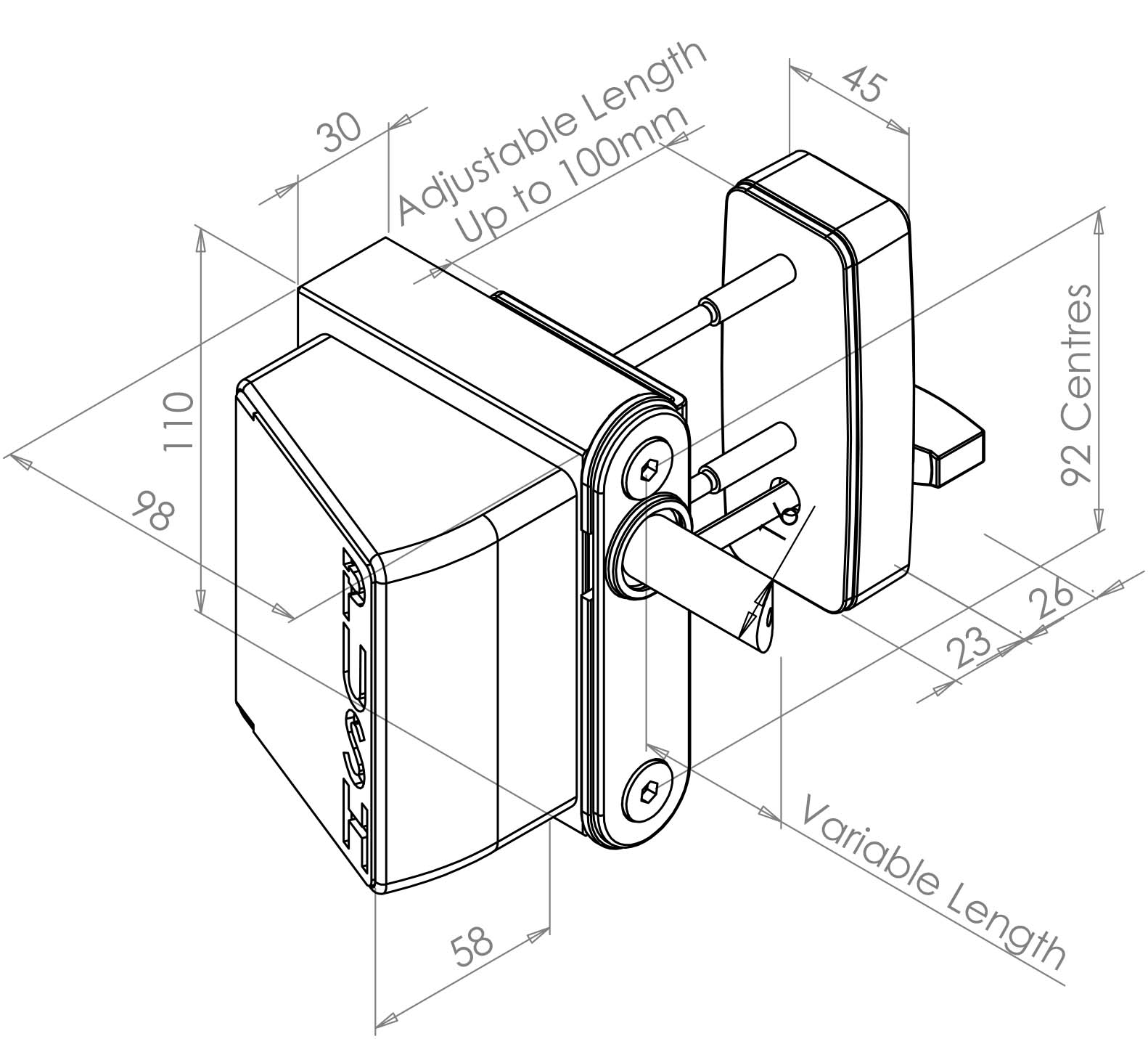 Gatemaster SelectPro Code Gate Lock Surface Mounted Quick-Exit, dimensions