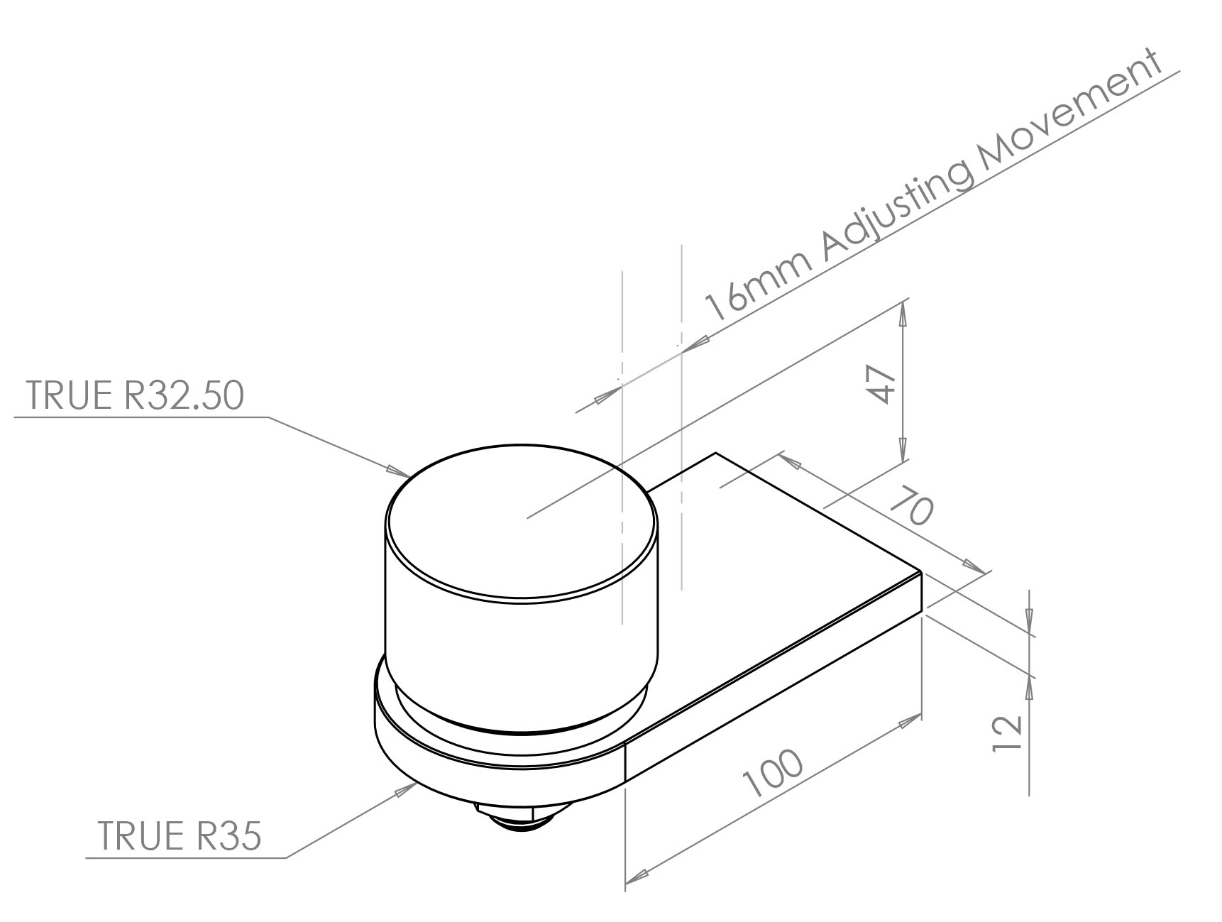 Gatemaster Stop Hinge with Bottom Pivot, bottom hinge drawing