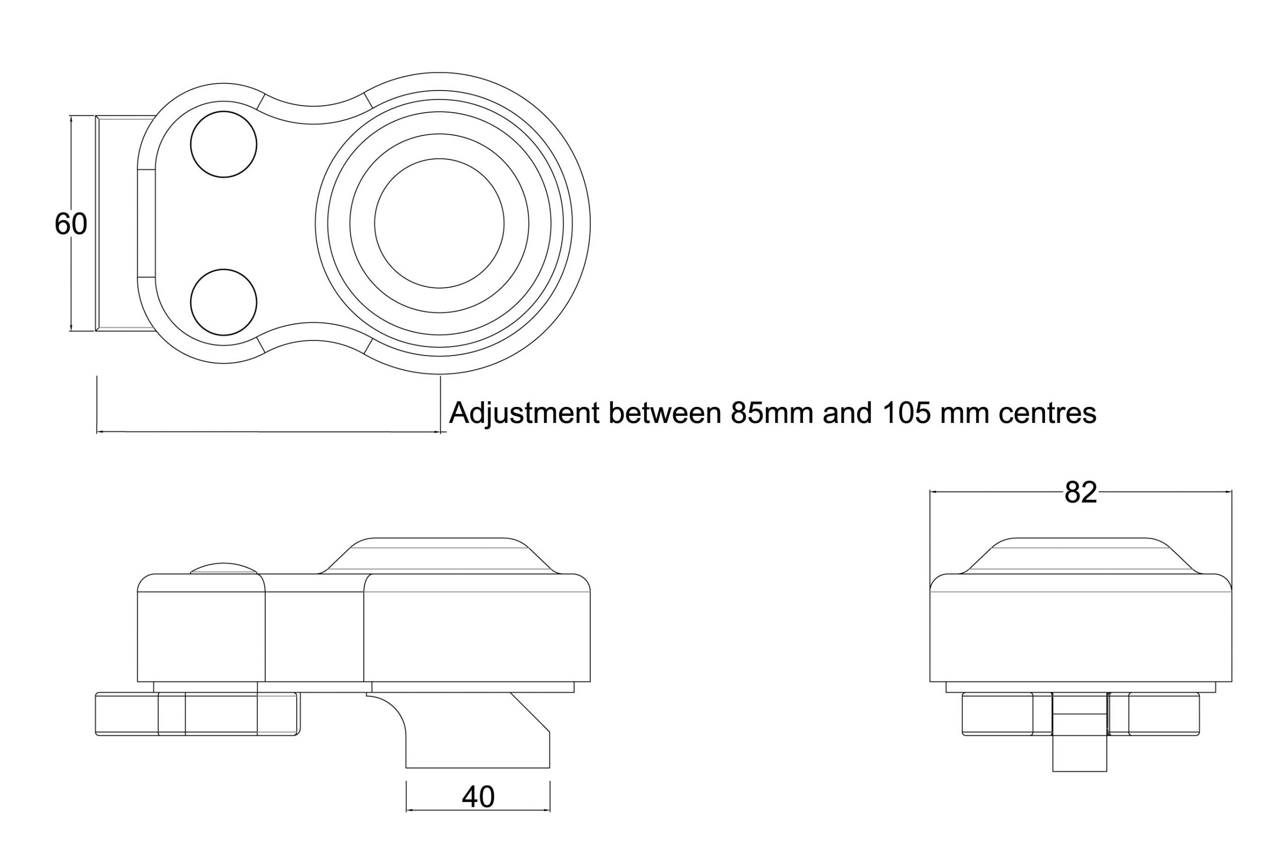 Gatemaster Stop Hinge with Bottom Pivot, drawing