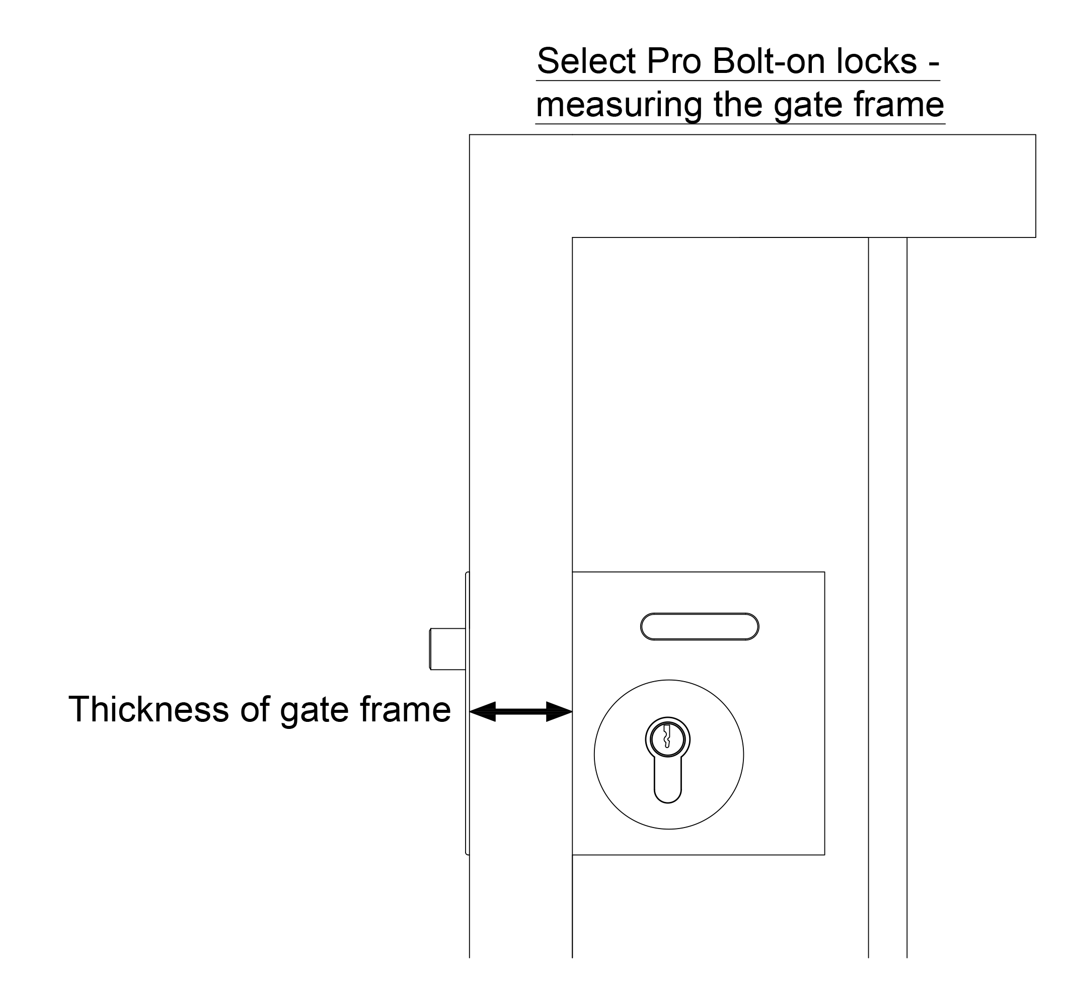 Gatemaster SelectPro Keyed Gate Lock Bolt-On Latch Deadlock, select pro bolt on measuring the gate frame