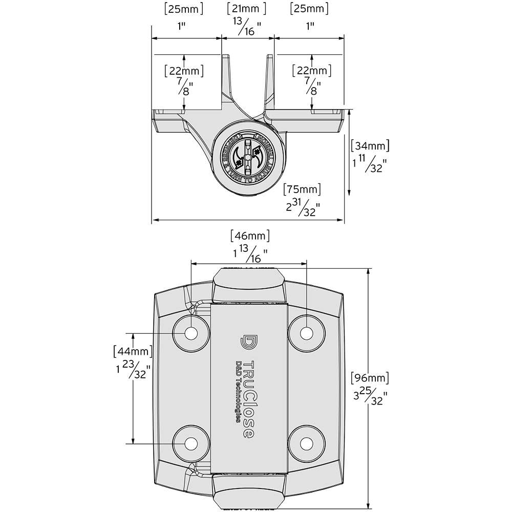 Specification drawing of the TruClose Regular Series 3 hinge TCA1S3BT