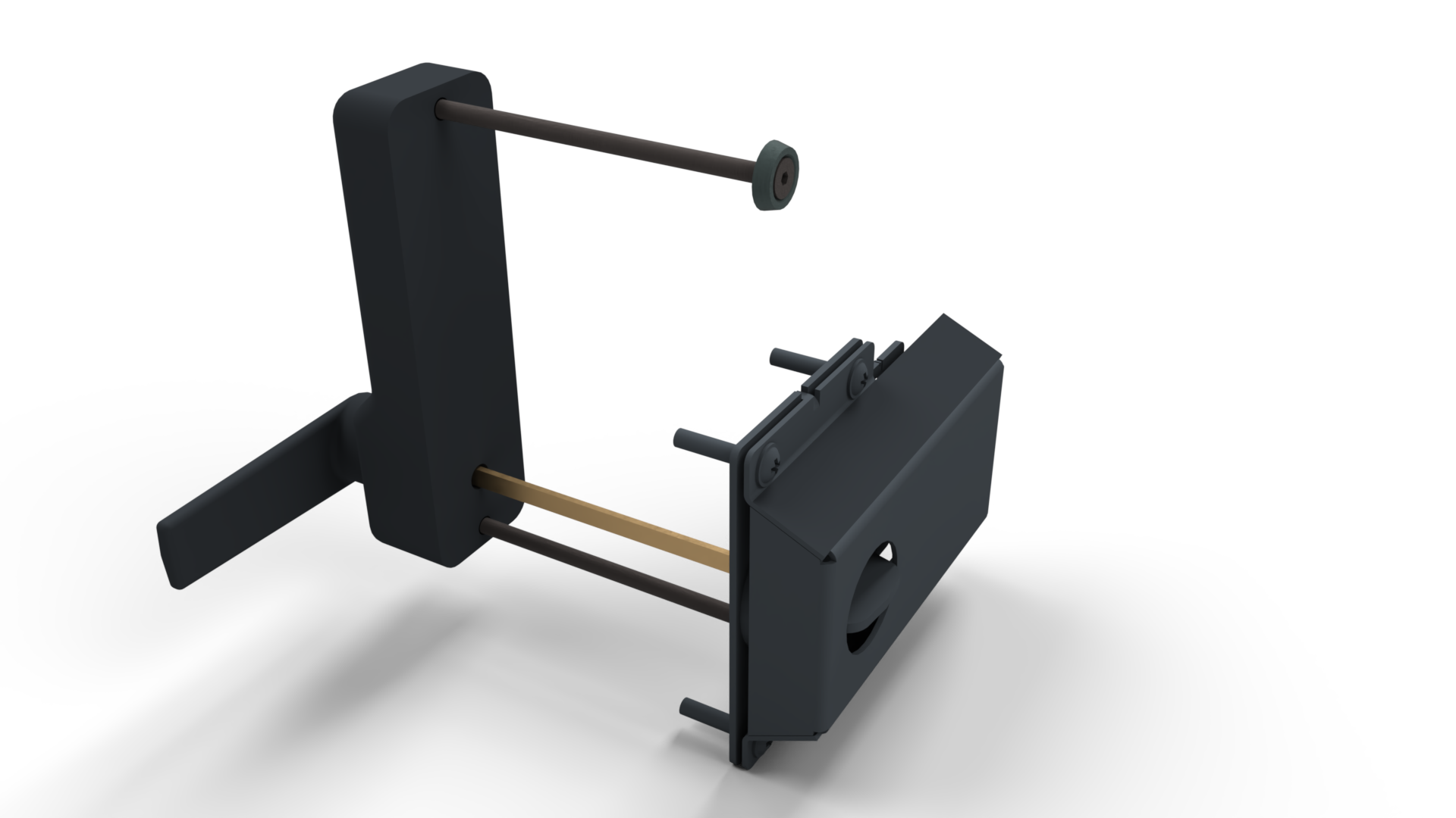 Gatemaster Superlatch Code Gate Lock RapidReset Surface Mounted Keypad Entry, the latch mechanism and its keep seen from behind