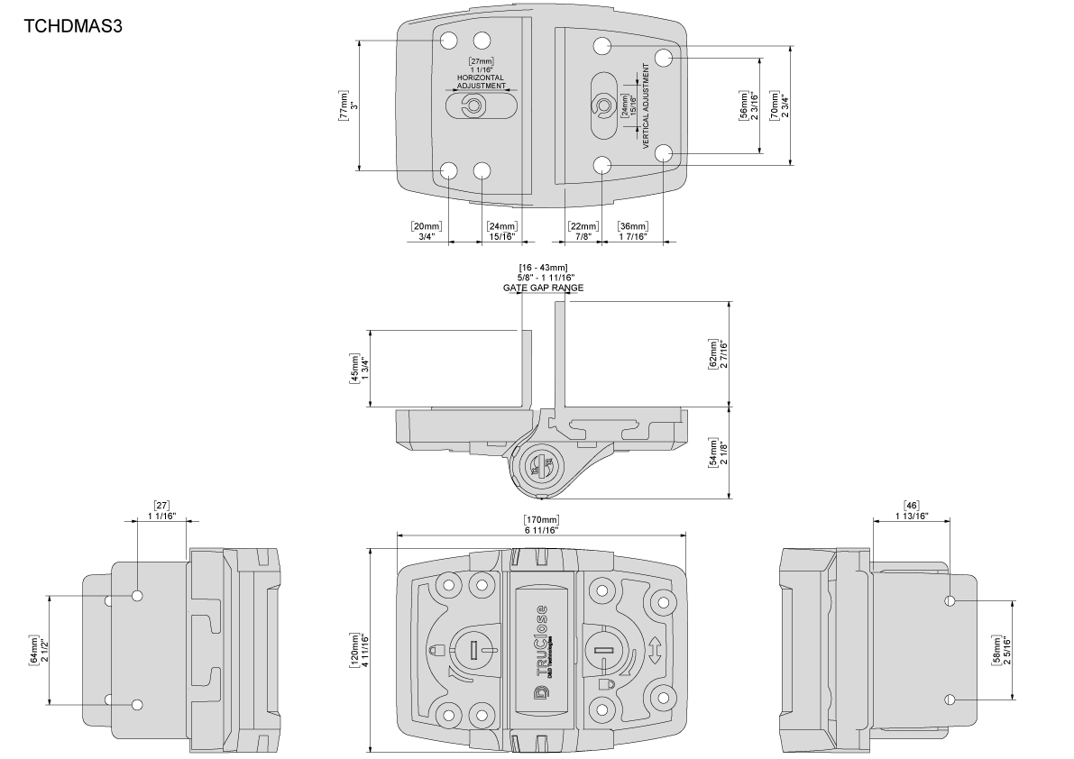Dimension drawing of the TruClose MULTI-ADJUST Heavy Duty Series 3