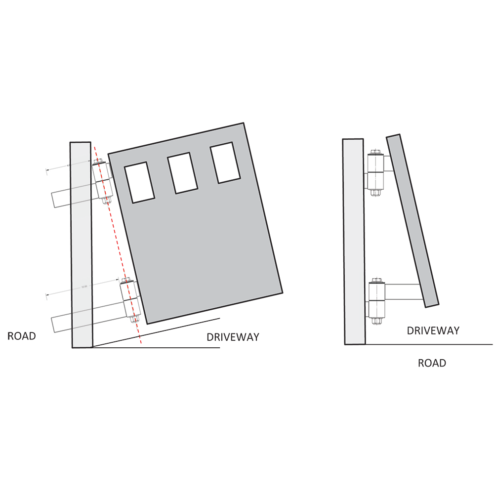 Line drawing of a gate rising on uphill strap hinges