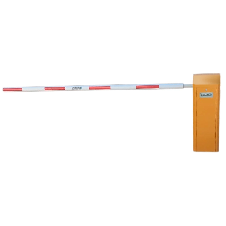 Velocity Toll barrier with an orange cabinet and a red and white striped boom, on a white background.