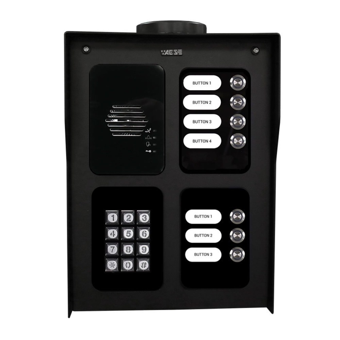 AES | Modular Multi-Button 4G Cellular Intercom | 7 Buttons | Pedestal with Keypad and Prox Reader