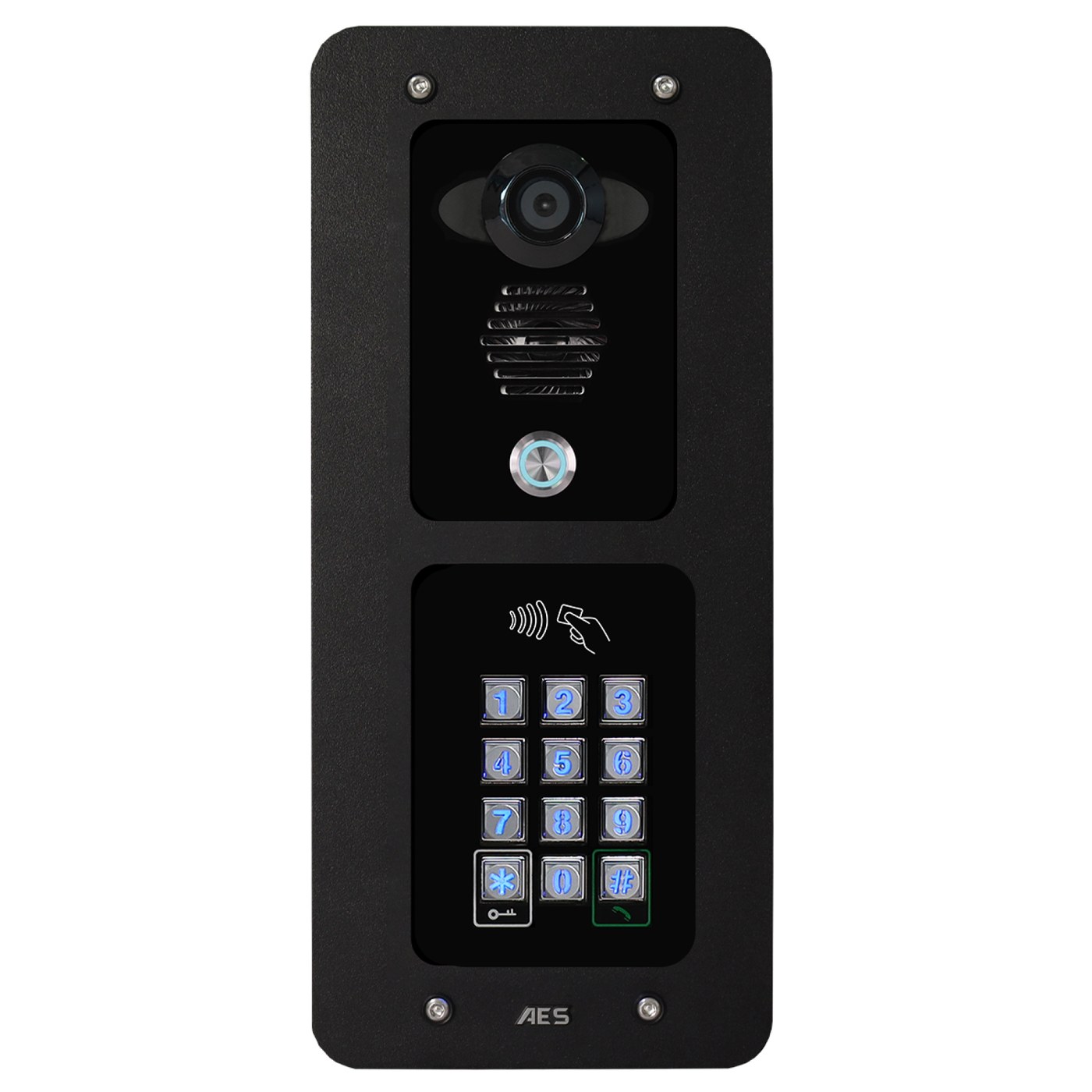 AES | Opyn Pro 4G Video Intercom | 1 Button | Modular Pedestal with Keypad and Prox Reader