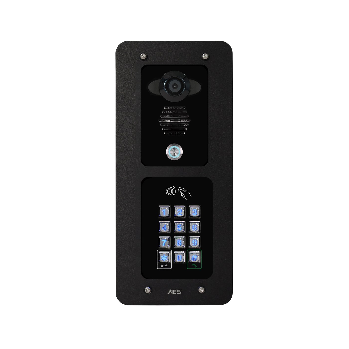 AES | Opyn Pro IP Video Intercom | 1 Button | Modular Pedestal with Keypad and Prox Reader
