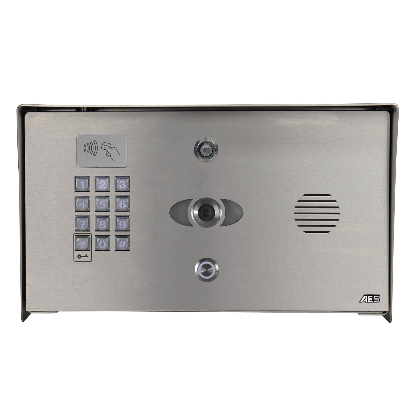 AES | Opyn Pro IP Video Intercom | 1 Button | Stainless Pedestal with Keypad and Prox Reader