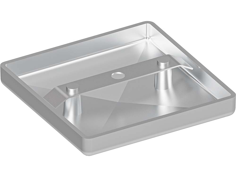 Aluminium post cap 100 x 100 mm in hot-dip galvanised finish, underside view