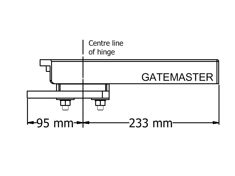 Gatemaster hydraulic gate closer with stop hinge to weld on, closer only drawing end on