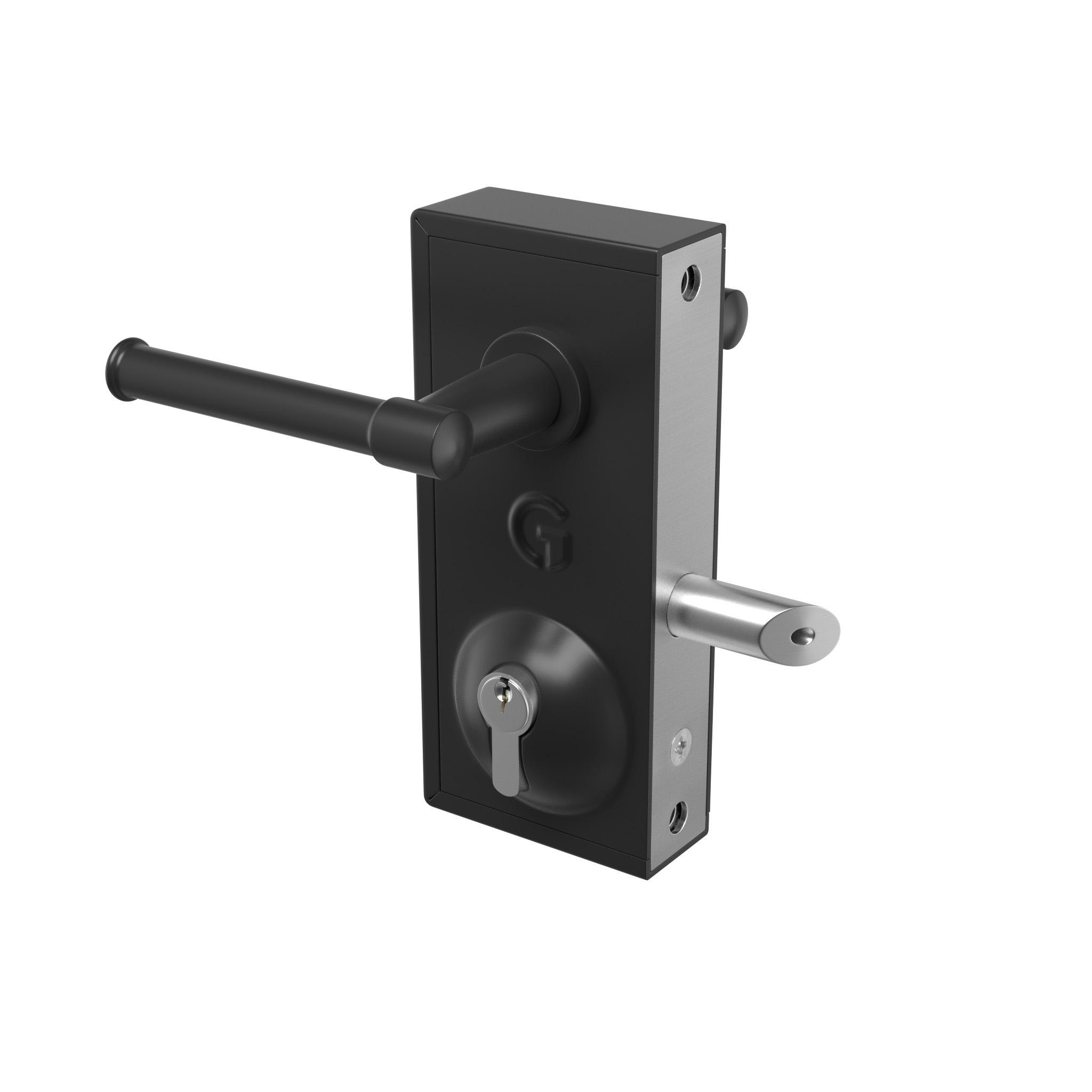 Gatemaster Standard Superlock, the black lock case with its lever handle, thumbturn and bolt