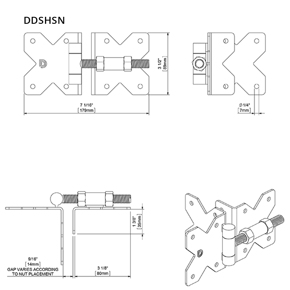 Technical drawing of the Regular Plain Pivot Hinge DDSHSN