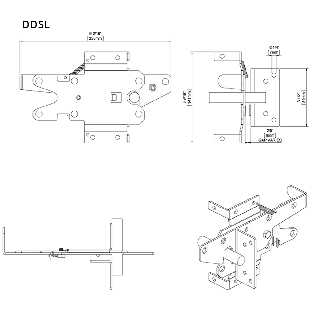 Technical drawing of the Stainless Steel Standard Post Latch