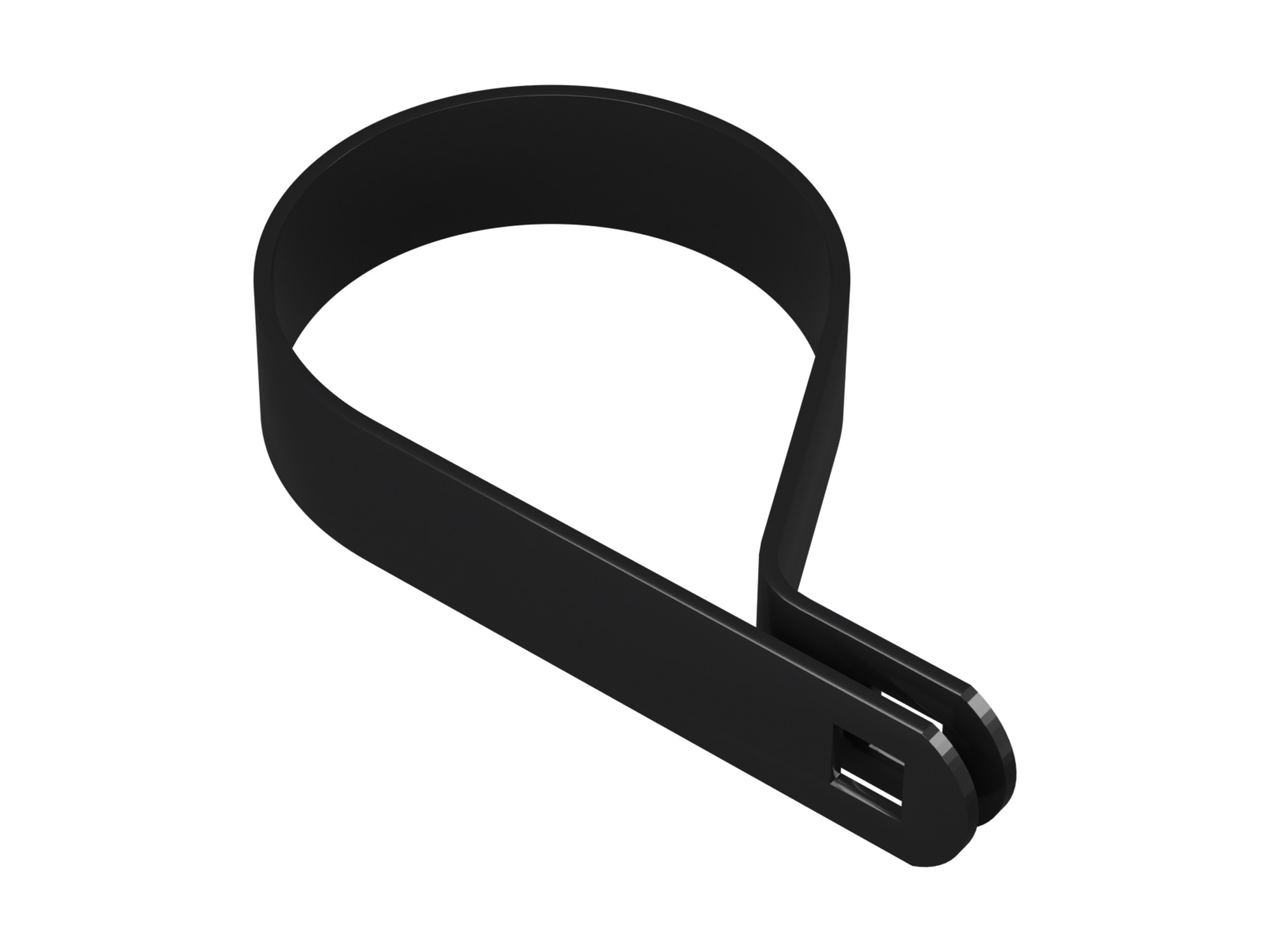 Black steel tension band for a round fence post.