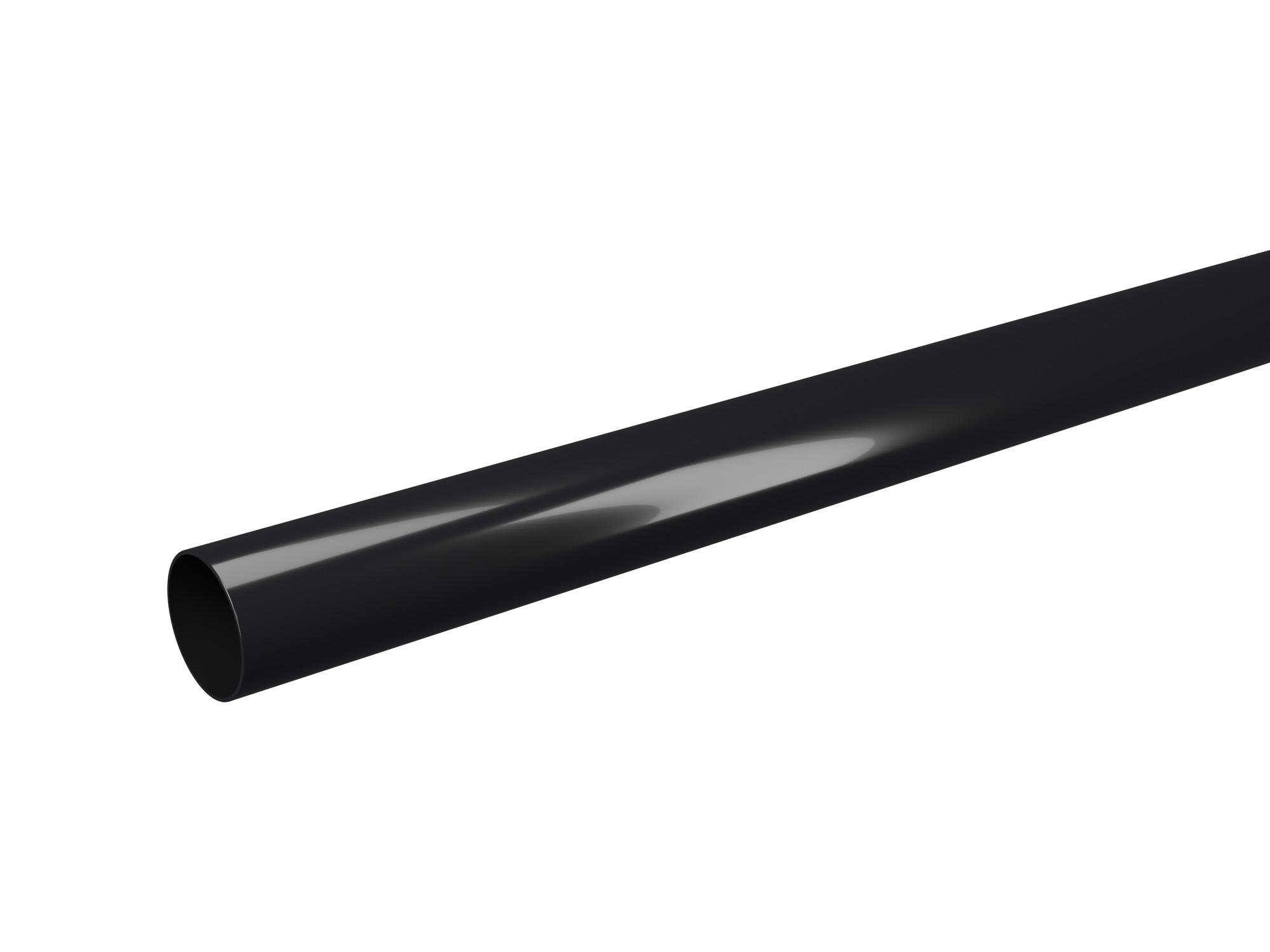 Close-up of the open end of a black round steel fence post.