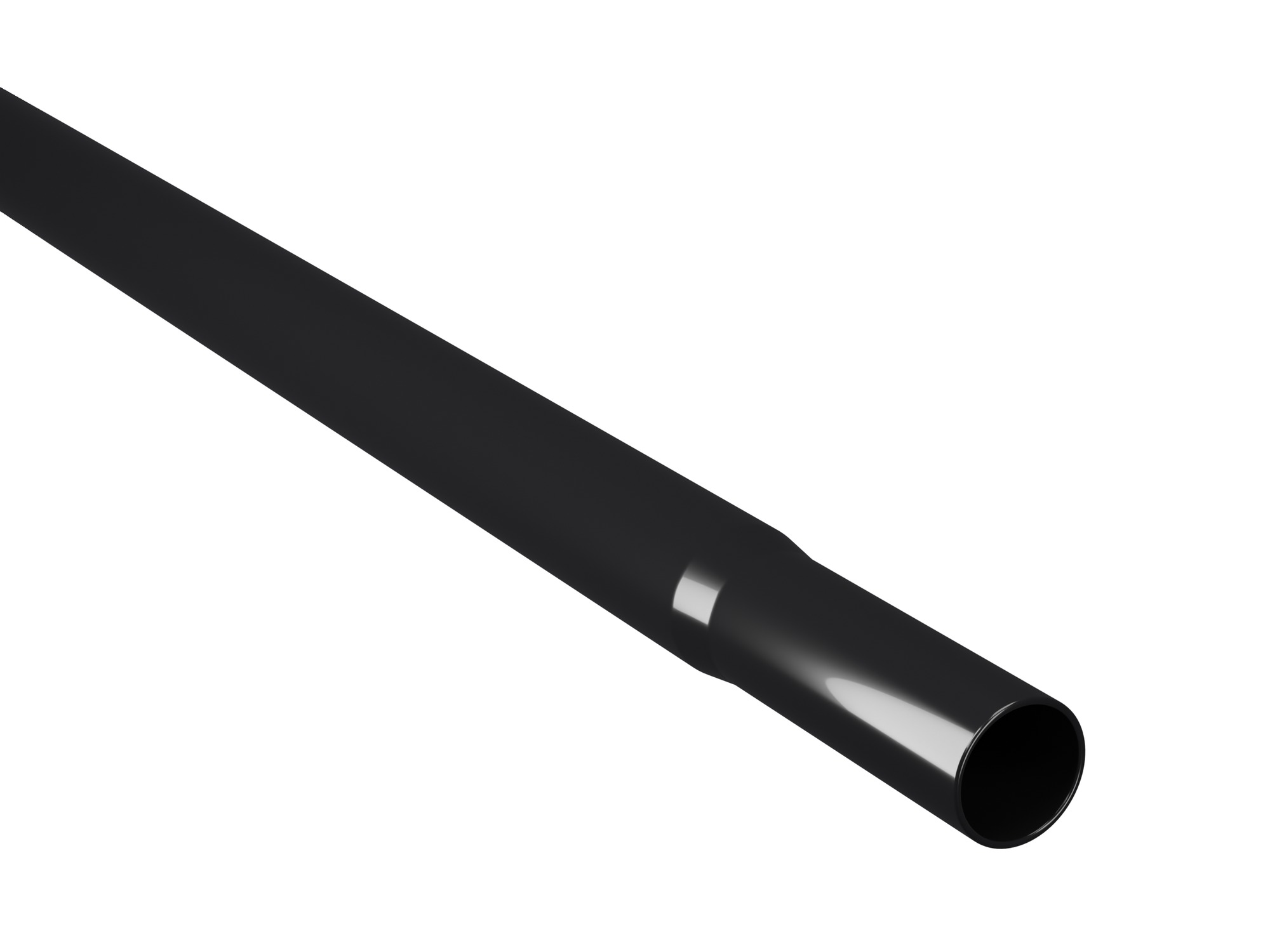 Close-up of the narrowed, swaged end of a black top rail.