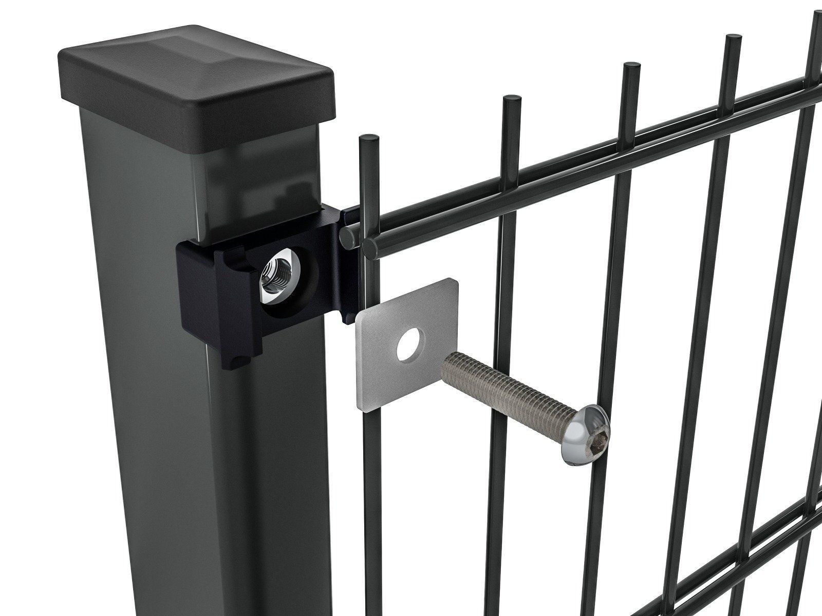 Multi post with double wire panel, fixing detail in black RAL 9005