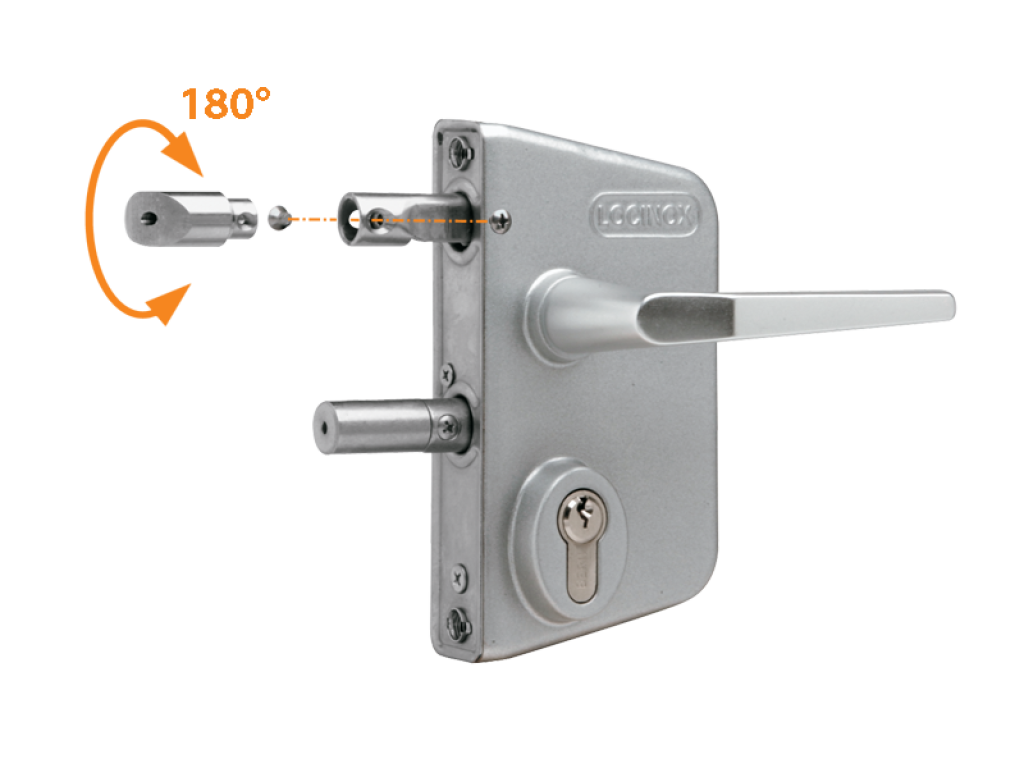 Locinox gate lock with reversible latch bolt turned 180 degrees