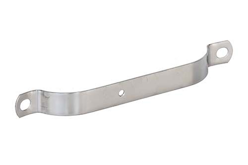 Stainless steel strap end-connector for a round chain link fence post