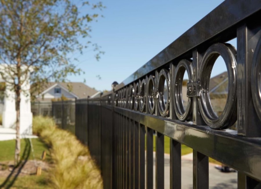 Fortress Versai Steel Fence Panel 3 Rail Pressed Spear, gloss black finish