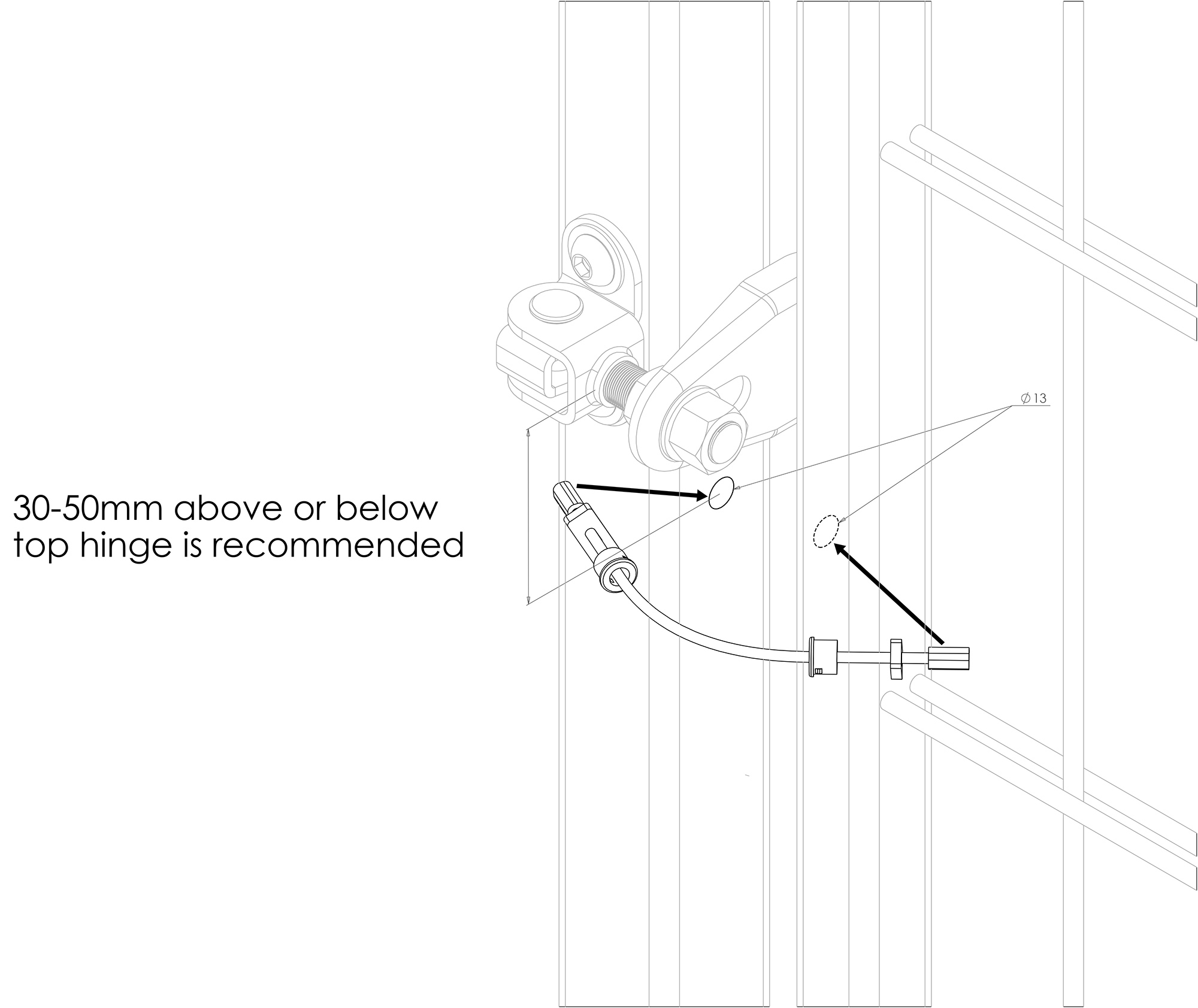 Gatemaster Gate Restrainer for gates up to 1100 Lbs, instruction drawing