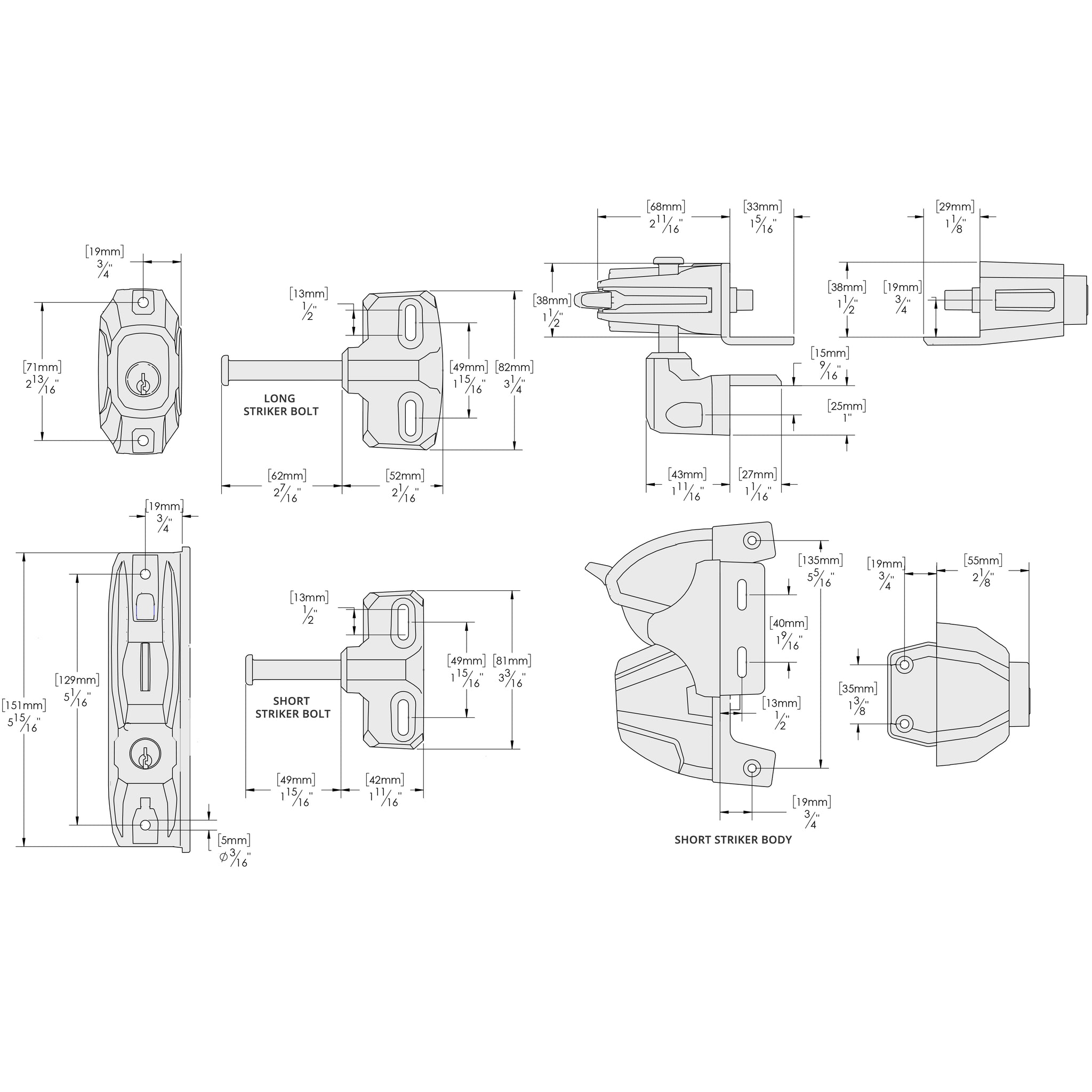 LokkLatch Deluxe specification sheet with dimensions
