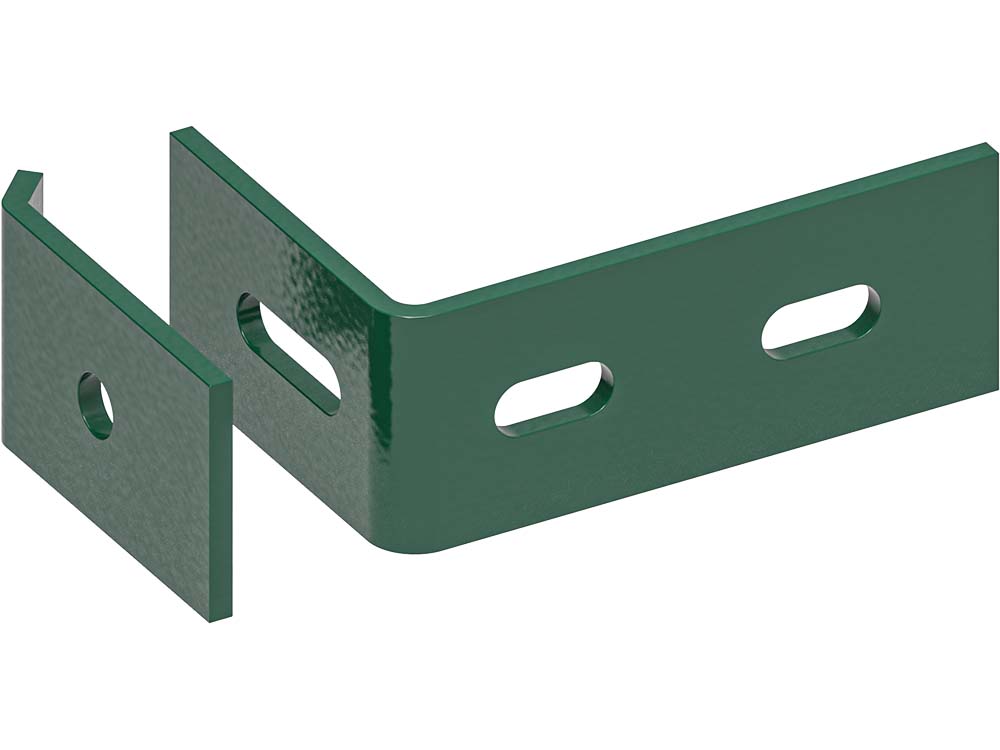 Wall bracket for double wire mesh panels in moss green RAL 6005
