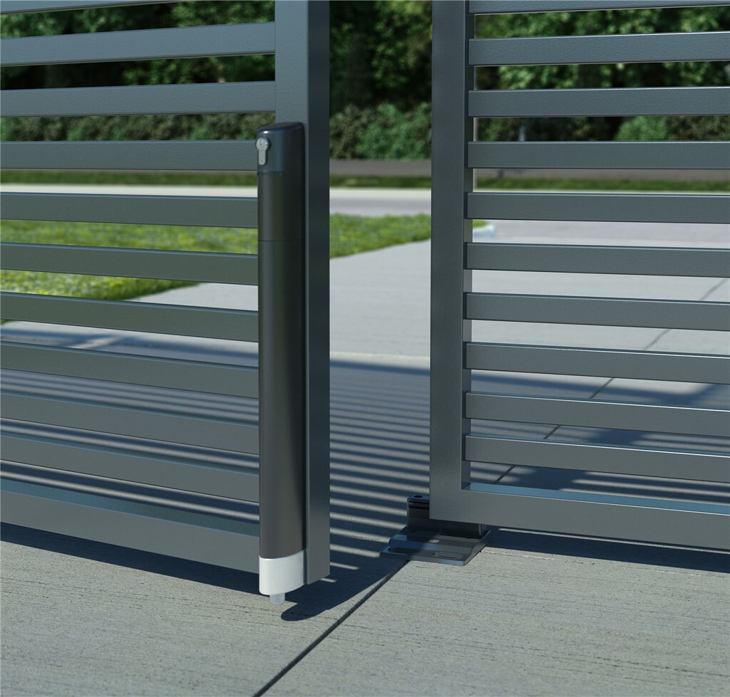 Locinox Sabo ground stop holding the drop bolt of a gate leaf