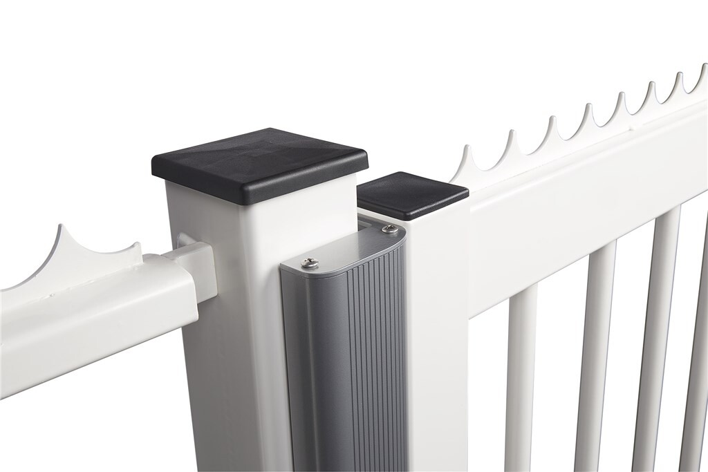 N-LINE-B-MAG design profile on a white gate, close-up